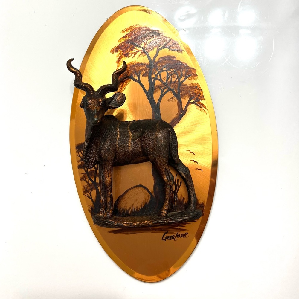 Vintage Gastone Copper Art Deer Stag Wall Hanging signed original hand painted.